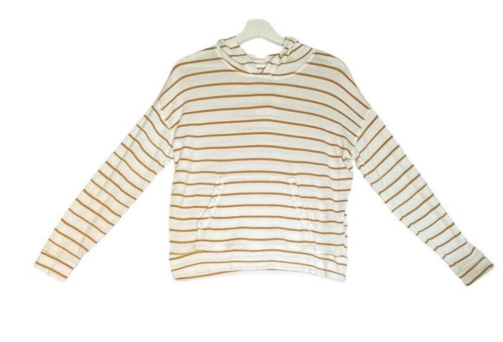 AMERICAN EAGLE Women's SOFT & SEXY PLUSH White Yellow Crop Hooded Shirt Sz. XS